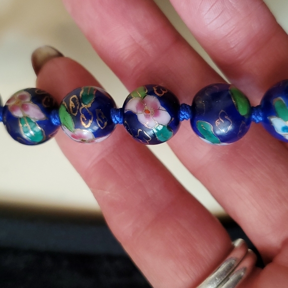 Handmade/CHINA Cloisonne blue handKnotted NECKLACE beautiful - Picture 7 of 7